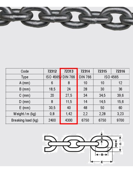 CADENA X METRO 8MM GALVANIZADA (72313) CALIBRADA