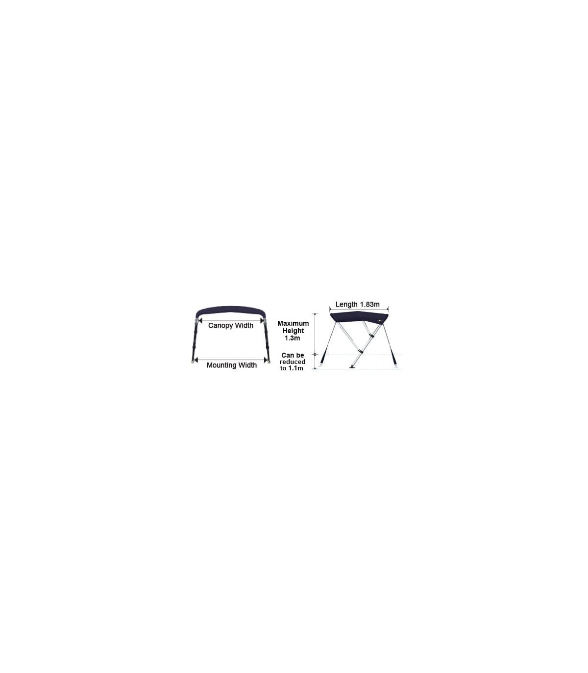 BIMINITOP ACERO INOX 3 ARC. (MA 262-2G)1.7 a 1.9mt.