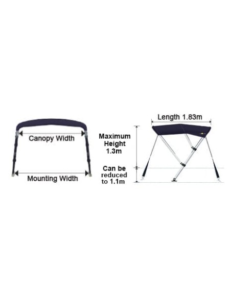 BIMINITOP ACERO INOX 3 ARC. (MA 262-2G)1.7 a 1.9mt.