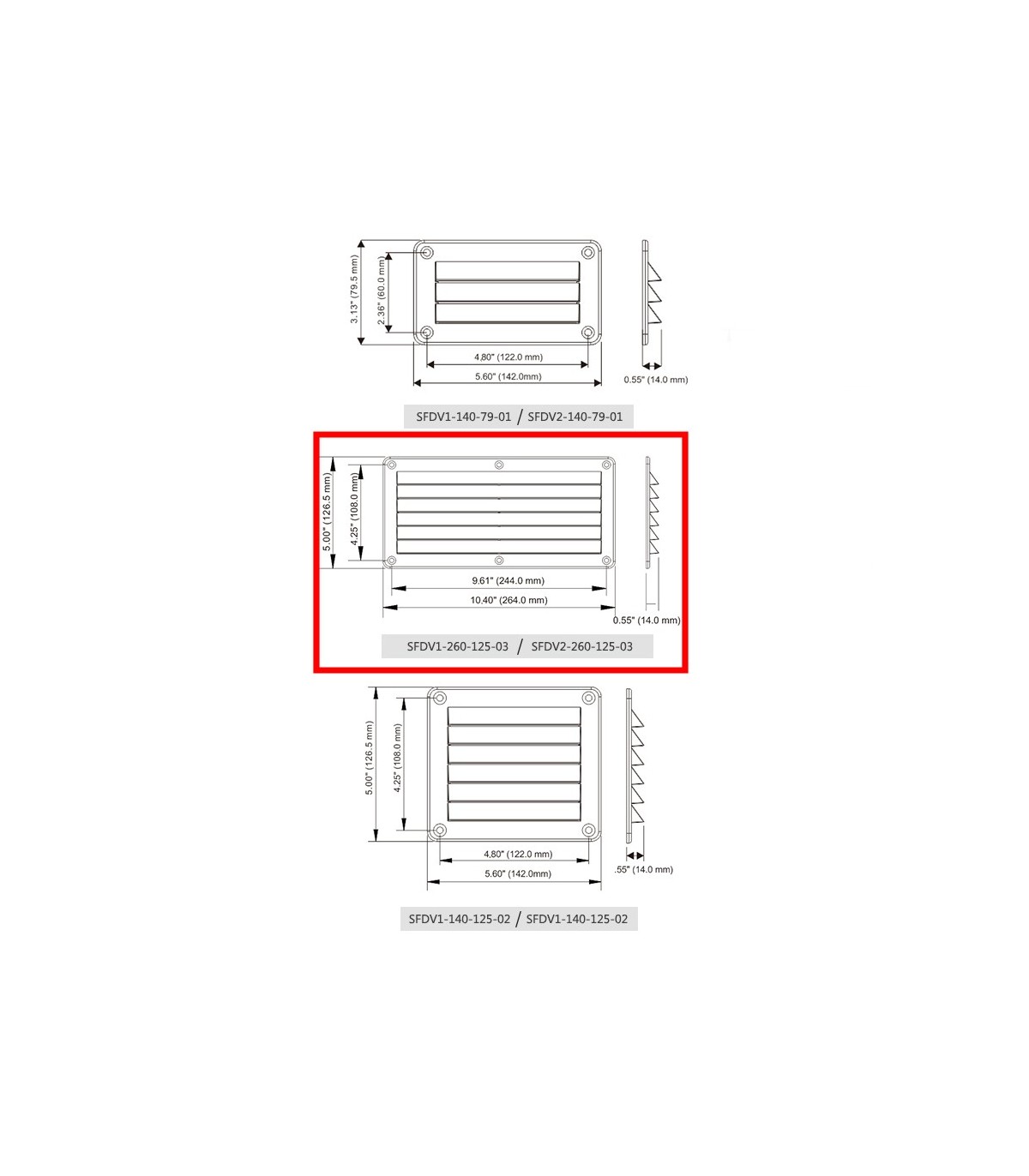REJILLA VENTILACION 264X126.5mm(552703)BLANCA