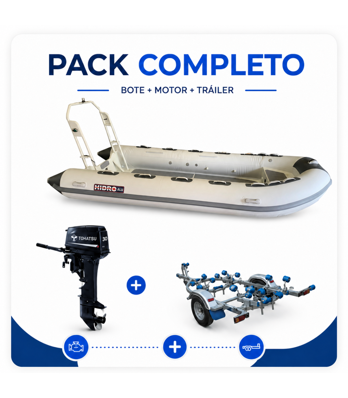 KIT HIDRO ALU 430 + MOTOR TOH.30 HP 2T.+TRAILER COBIA 420