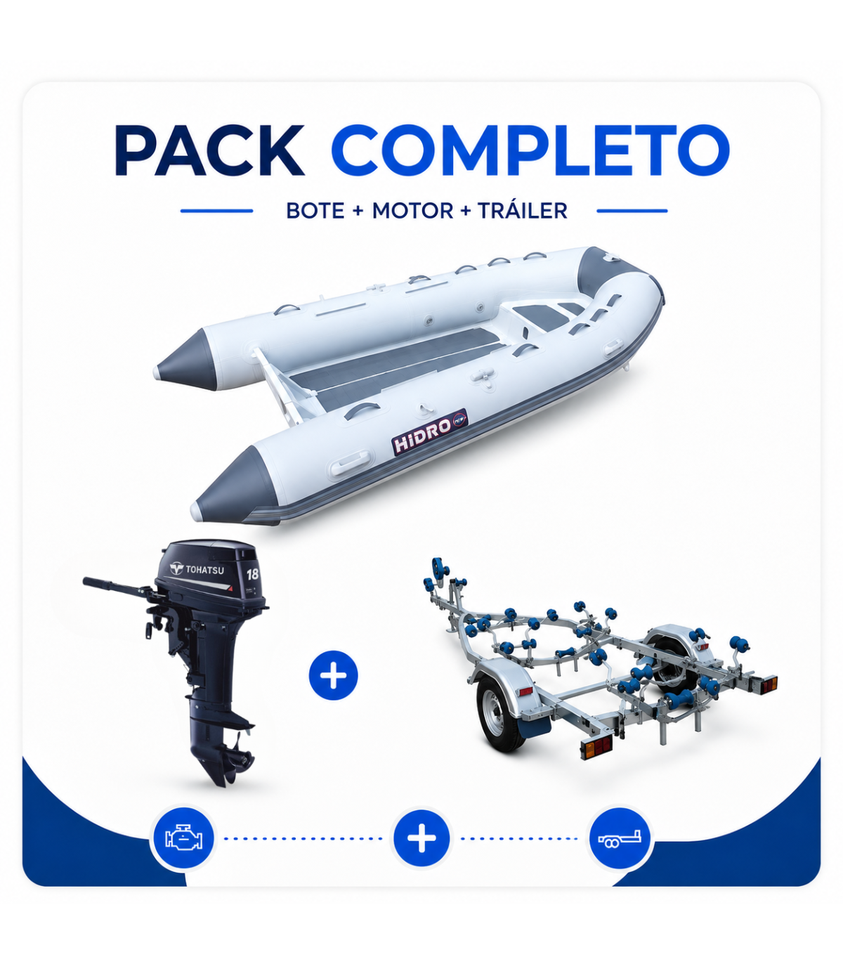 KIT HIDRO ALU 360 + MOTOR TOHATSU 18HP 2T.+TRAILER COBIA 420