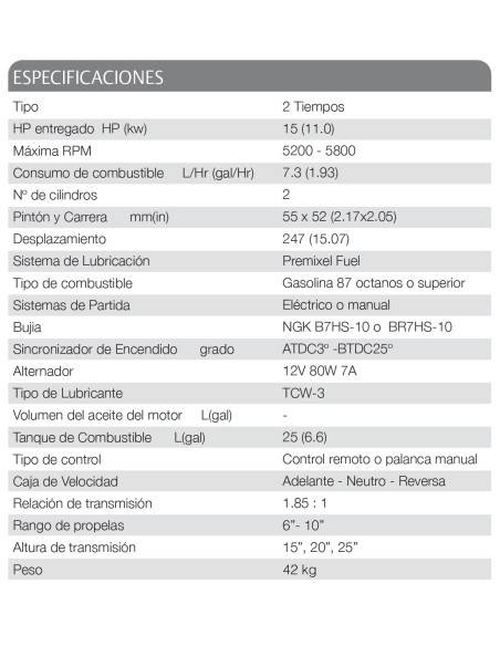 MOTOR TOHATSU 15 HP D2L